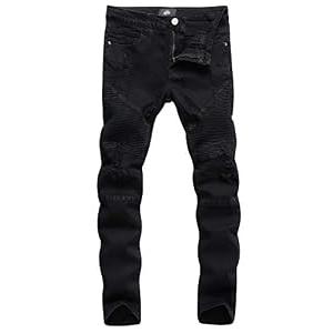 ZLZ Slim Fit Biker Jeans, Men's Super Comfy Stretch Skinny Biker Denim Jeans Pants (34, Black01)