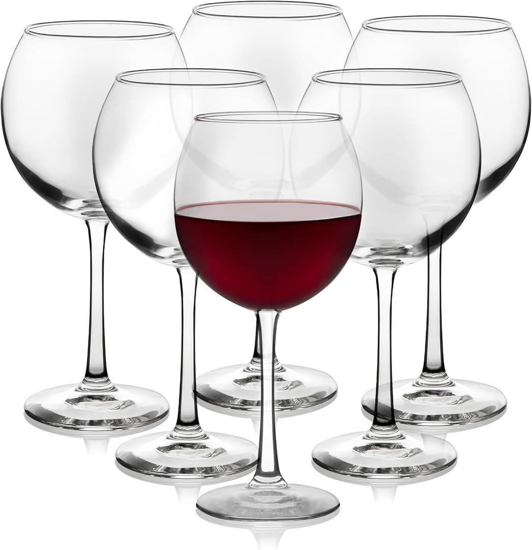 Libbey Vina Red Balloon WineGlasses, 18.25 Oz Elegant Large Red WineGlasses Set of 6, Long Stem Glass WineGlasses for Weddings, Birthdays, and More