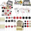 Beeveer 42 Pcs Casino Cake Topper Decorations with Candles Poker Game Chips Player Happy Birthday Cake Pick Set for Las Vegas Scene Birthday Party Decoration