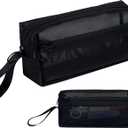 Moyad Grid Mesh Pencil Pen Case Black Large Capacity Pencil Pouch Stationery Organizer Pen Bag Clear Translucent Pencil Cases for Office, Work, Travel, Adults - 1 Pack