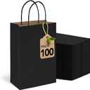 MESHA Black Gift Bags 5.25x3.75x8 Inch Small Kraft Paper Bags with Handles Bulk,100 Pack for Small Business, Wedding Party Favor