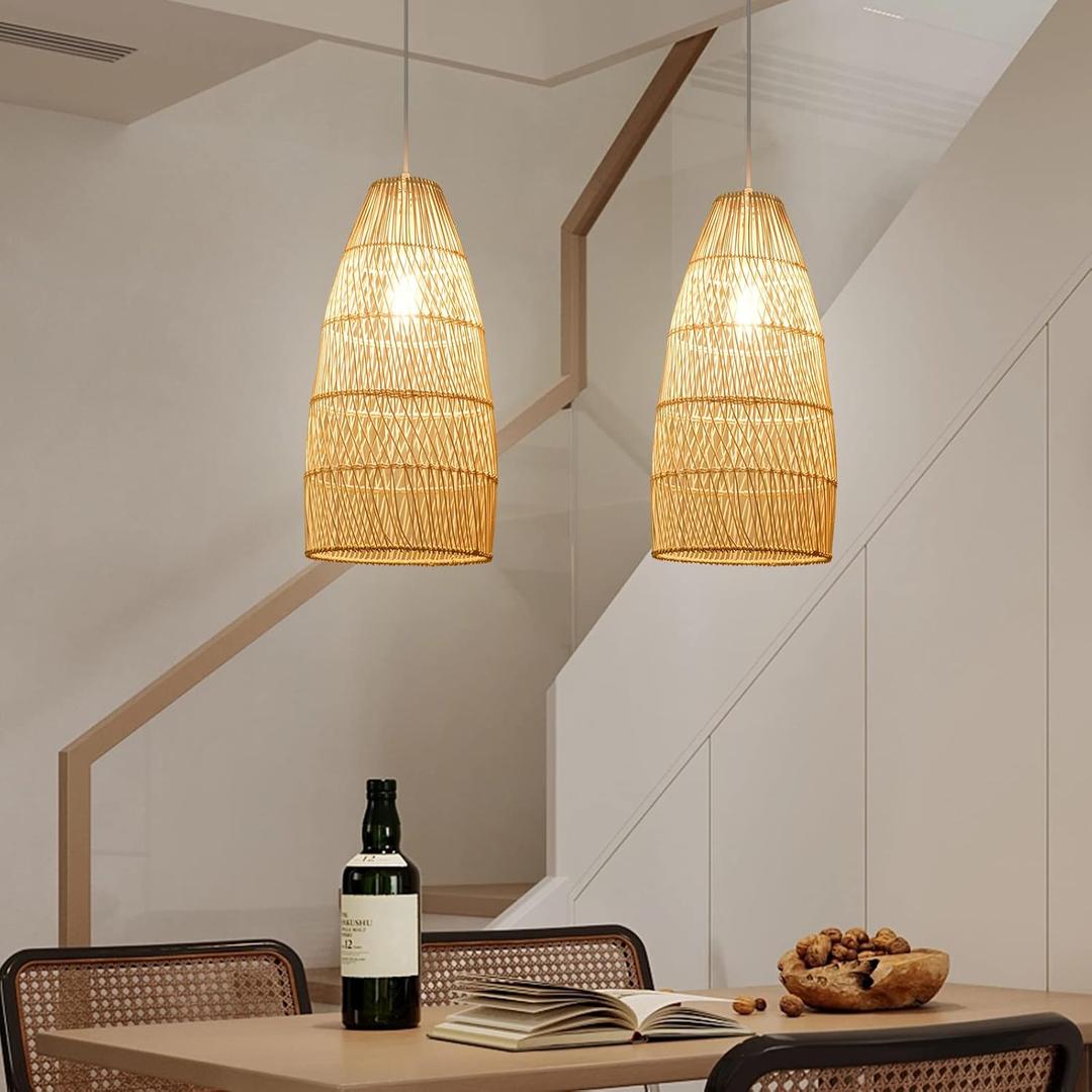 Arturesthome 1 Light Boho Wicker Chandelier Lamp, Rustic Rattan Basket Pendant Light Coastal Crafts Lampshade, Farmhouse Hanging Ceiling Lighting for Kitchen Island Dining Room D 10.2* H 20.8