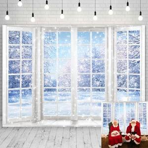 Winter Window Backdrop Winter Snowflakes Snowy Scenery Wonderland Photography Background Christmas Holiday Family Party Decorations Photo Studio Props 7x5FT