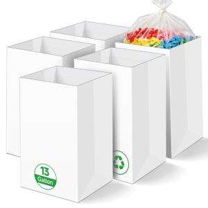 13 Gallon Disposable Trash Cans, 5-Pack - Foldable Cardboard Bins, Waterproof Coated with Matching Bags, Portable White Bins for Party, Camping, Kitchen, Home & Outdoor Use