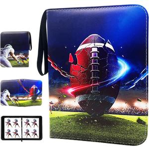400 Cards Football Card Binder, 4-Pocket Card Collections Trading Card Binder 50 Pages Double-Sided Cards Holder with Zipper 3-Ring Card Album for Sports Football Card Sleeves Protectors