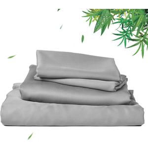 David's Home 100% Rayon Derived from Bamboo Cooling Sheets Set,Luxury Silky Soft Breathable for Hot Sleeper, 16" Deep Pocket Sheets with Pillowcase for Spring Summer,Queen,Grey