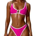 SOULSHE Sexy Bikini Sets for Women Two Piece Color Block Bathing Suit Women's High Leg Thong Swimsuits (Pink, XL)