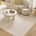 Textured High-Low Striped Area Rug for Living Room Bedroom, Modern, Wabi-Sabi, Minimalist, Japandi, Neutrel, Washable Soft Cozy 6 * 8 feet