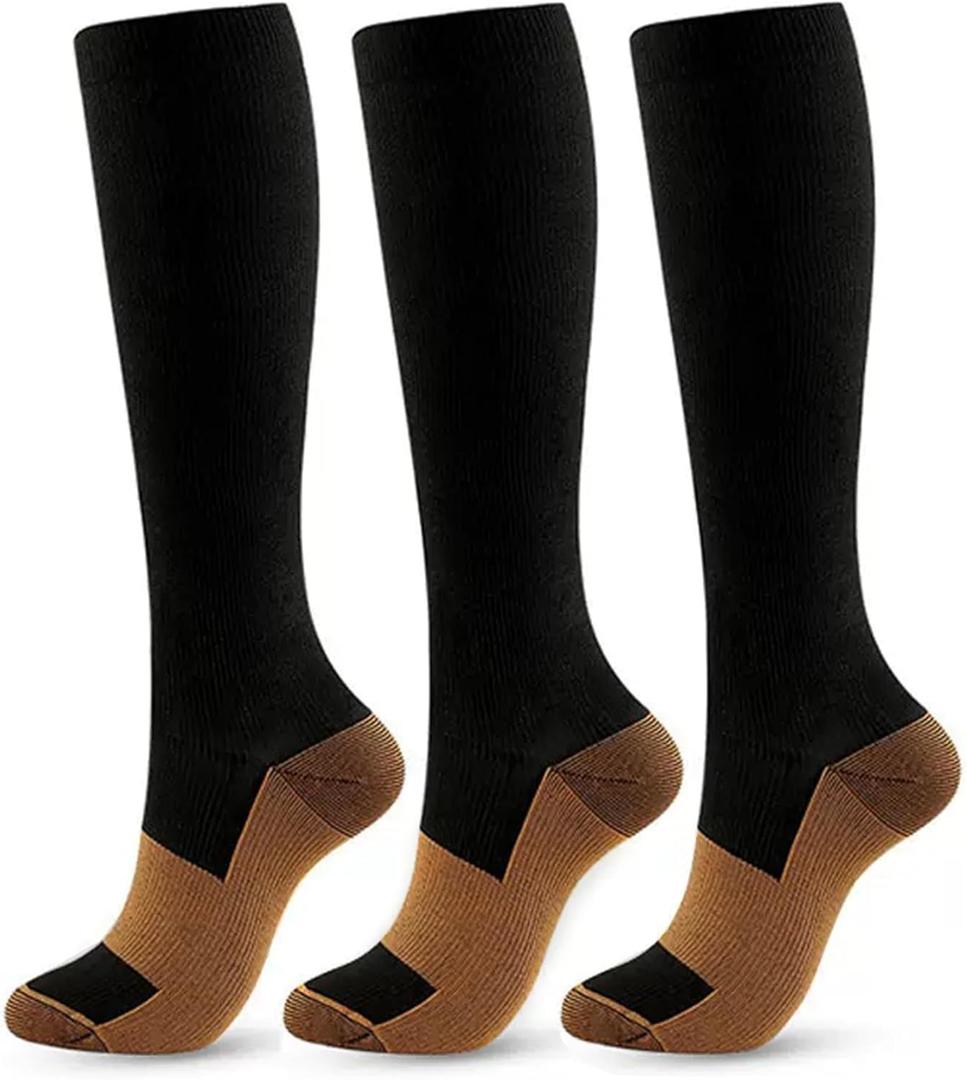 Compression Socks for Women & Men 15-20mmHg Knee High Support Socks for Running Athletic Travel (Black)