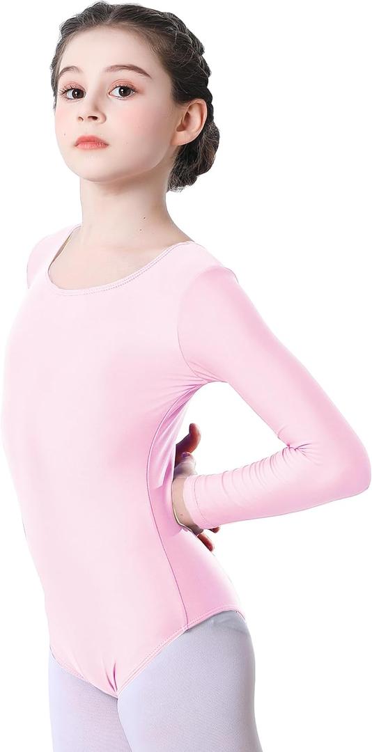 Girls' Team Basic Long Sleeve Leotard Gymnastics Ballet Dance Bodysuits for Kids (2-12Years)