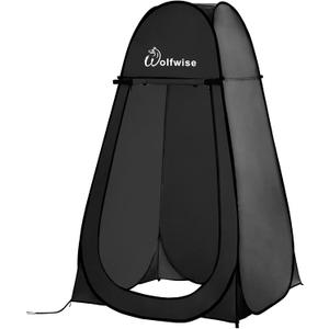 Wolfwise Pop Up Shower Tent, Portable Instant Changing Tent with Ventilation Window & Carry Bag, Privacy Bathroom Toilet for Beach, Camping & Outdoor, Width 40 ", Height 75 ", Black (Standard: 6'3" H, 39.4" W)
