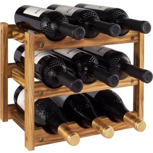 Niep Wine Rack 9 Bottle 3-Tier Wood Wine Storage Easy-Assembly Space-Saving for Wine Lovers,Kitchen Wine Organizer for Countertop,Table Top,Pantry, Home,Room Decor,Bar,Cellar Basement (3-Tiers)