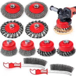 8 Pack Wire Wheel Brush for Angle Grinder & 2pcs Wire Scratch Brushes Set Wheel & Cup Brush for 4-1/2" Grinder 5/8"-11 Threaded Arbor Wheel & Scratch Brushes for Rust Removal, Polishing