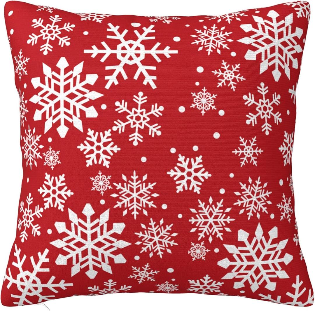 JOOCAR Christmas Pillow Cover 24x24 inch Red Snowflakes Print Throw Pillow Cover Farmhouse Christmas Decoration Xmas Decor Winter Holiday Cushion Case for Sofa Couch