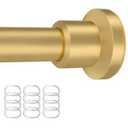 Gold Shower Curtain Rod with 12 Hooks Rings Adjustable Tension Rod with Durable Spring, No Drilling 31 to 80 Inch Rust Resistance Stainless Steel Shower Rod for Bathroom Bathtub