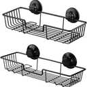 SANNO Suction Cup Shower Caddy Bathroom Caddies Storage Combo Organizer, No Damage Suction Cup,Rustproof Wire Basket for Kitchen Bathroom, Black,pack of 2
