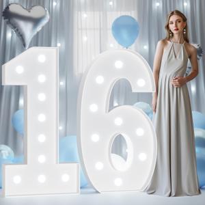 4FT Marquee Light Up Numbers, Marquee Numbers 4 Feet Tall with Cool White Light, Number 16 Light Up Number for Party 16th Birthday Anniversary Decorations