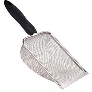 SunGrow Cat, Reptile Sand Scoop, Stainless Steel Fine Mesh Net for Lizard, Gecko, Snake Habitat, Substrate and Gravel Sifter, Black Non-Slip Handle Sifter, 11 x 4 x 2, 1 Pc
