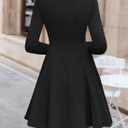 ZESICA Womens Long Sleeve Mini Dress 2026 Fall Crewneck Pleated Babydoll A Line Flowy Wedding Party Short Dresses (Black, L)