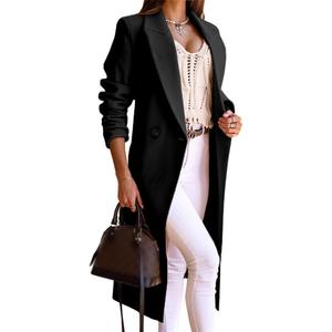 IDEALSANXUN Long Wool Coats for Women Fall Winter Trench Coat Peacoat Double Breasted Blazer Jackets Overcoat (Black, L)