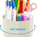360 Degree Rotating Pen Holder for Desk, 6 Slots Desktop Organizer Caddy for Pens, Pencils, Markers, Multi-Functional Pencil Cup & Office Supplies Holder, Beige