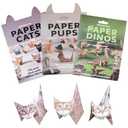 DIY origami paper cats - 150 Sheets DIY paper cats to fold cute cat figures, Fun craft activity fold Cat/Dog/Dino Figures for adults, desk decoration & gift for cat lovers (Set of 3)