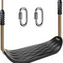SELEWARE Plastic Swing Seat, Non Slip Tree Swing Set with Adjustable Rope and 2 Carabiners, Heavy Duty Playground Swing Set Accessories for Kid Indoor Outdoor Backyard, Black