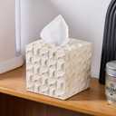 Sand Stone Tissue Box Cover – Ribbed Square Resin Tissue Box Holder – Heavy Duty Decorative Home & Bathroom Decor for Countertop, Tabletop, Night Stand, Office – Beige