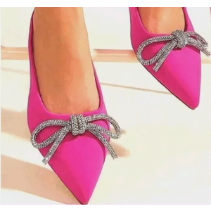 Steve Madden Pink Satin Rhinestone Embellish Bow Ballet Dress Shoes, Size 6, Pink