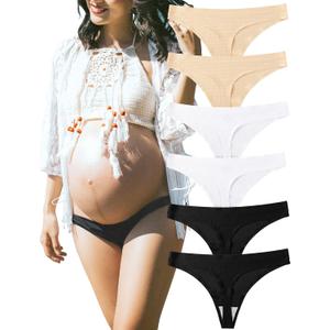 KUKU PANDA No Show Thongs for Women Ladies Comfortable Maternity Panties Seamless Underwear Set Athletic Workout Variety Pack (Medium, Black/White/Nude, Pack of 6)