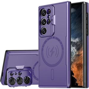 Galaxy S22 Ultra 5G Phone Case,Designed for Samsung S 22 Ultra with Camera Lens Protector,Built-in Camera Ring Stand Kickstand,Heavy Duty Shockproof Cover for Women Men 6.8''in Purple