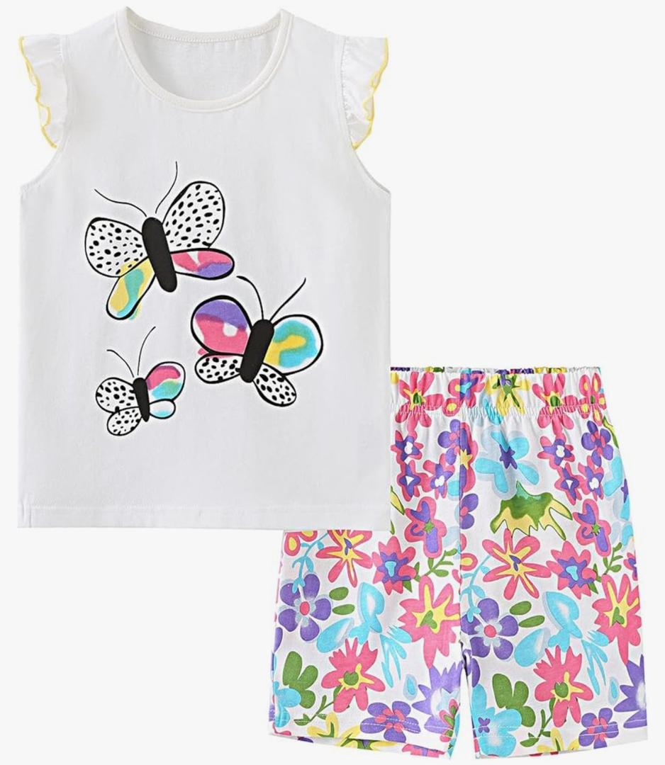 Bumeex Toddler Girls Summer Outfit Cotton Top and Shorts Clothing Set, Size 4