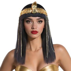 JoneTing Black Cleopatra Wig+Hair Cap + Fringe Black Bob Hair with Bangs for Women Egyptian Wigs Cleopatra Cospaly Wig Short Straight Bob Cosplay Hairs and Accessories for Halloween Costume Outfit
