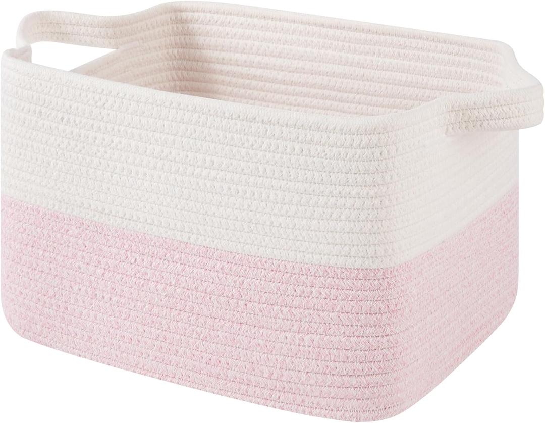 OIAHOMY Woven Storage Basket for Shelves Rope Baskets for Organizing Pink