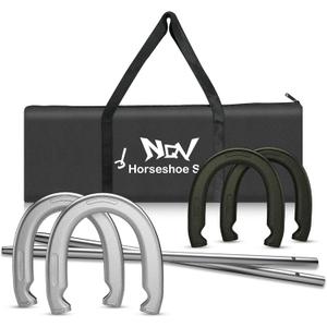 NQV Horseshoe Outside Game,Horse Shoe Game Kit,Horseshoe Set on Lawn Beach Soil Outdoor Backyard Adults. 4 Traditional Heavy Duty Forged Steel Horseshoes Regulation Size+2 Forged Steel Stakes+1 Bag