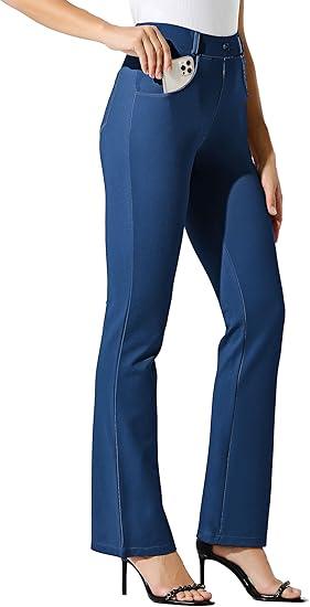 Willit Women's  Pants Bootcut Stretch Work Slacks Office Casual Pants Belt Loops Dark Blue M
