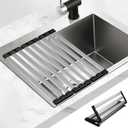 TIKNIK 17.5" X 13" Roll Up Dish Drying Rack, 304 Stainless Steel Over Sink Dish Drying Rack, Foldable Heat-Resistant Dishes Drainer for Kitchen and RV Sink Counter, Black