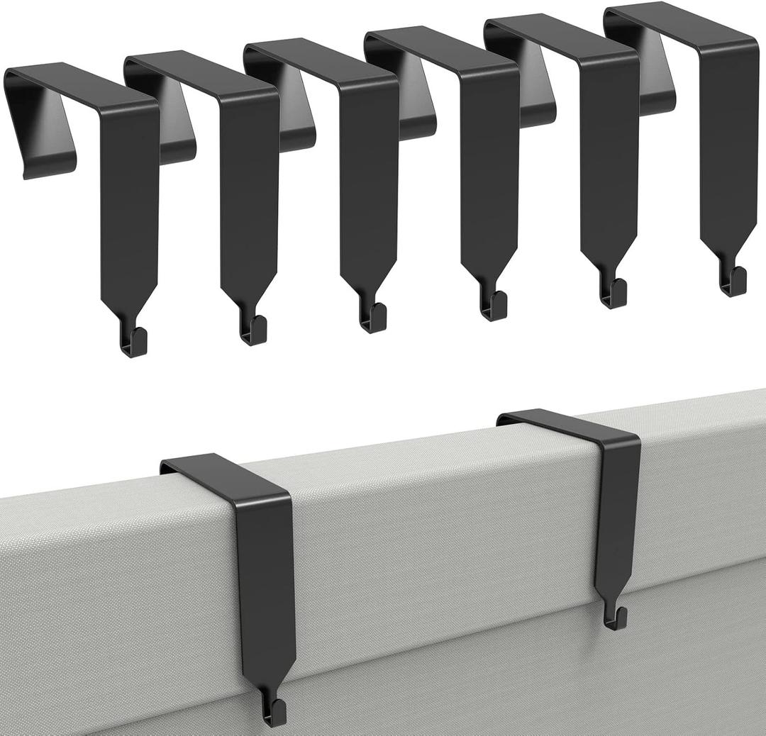 6 PCS Over The Door Hook Office Cubicle Hangers Cubicle Walls Hooks,Universal Panel Partition Metal Hooks for Hanging File Bins, Keys, Whiteboard, Black (6 pieces Black (Pack of 1))