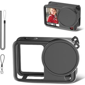 For DJI Osmo Action 6 Silicone Protective Case,Case Cover for DJI Action 6 with Silicone Lens Cap,with Anti-Lost Lanyard (Black)