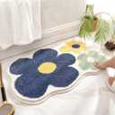 Flower Bathroom Rug Super Absorbent and Thick Microfiber Non Slip Bath Mat Machine Washable and Shaggy Bath Carpet for Bathroom, Bedroom and Living Room (24"x16", Yellow)
