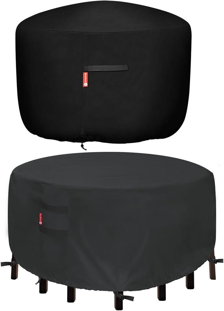 SheeChung Gas Fire Pit Cover Square 36 and Outdoor Furniture Cover Round 94"D-Premium Patio Outdoor Cover Heavy Duty Fabric with PVC Coating,Waterproof