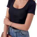 LYANER Women's Ribbed Knit Tee Slim Fit Scoop Neck Short Sleeve Top for Basic Casual T-Shirt Solid Black X-Small