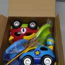 Prextex 2 Pack Cartoon Remote Control Cars for Toddlers - Police Car and Race Car with Steering Wheel Controllers and Lights - Different Frequencies So Both Can Race Together - Toddler Gift 18+ Months