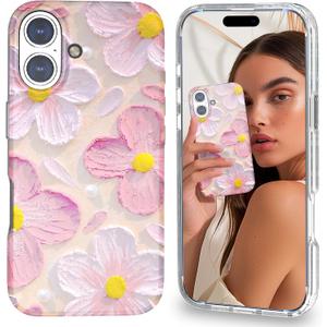 Magnetic for iPhone 16 Case Cute for Women Girls, Compatible with Magsafe,[Drop Protection] Slim Colorful Flowers Heart Oil Painting Girly Phone Case for iPhone 16