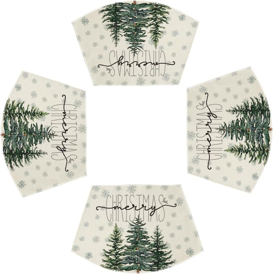 Artoid Mode Merry Christmas Trees Wedge Shape Placemats for Round Table Set of 4, Winter Seasonal Kitchen Dining Table Decoration for Indoor Party Home (12" x 18", Wedge 4 Pcs, Beige)