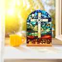 KOMI Cross Stand Catholic Ornament Statue Acrylic Desk Sign Tabletop Decor Home Altar Decor Christian Gifts