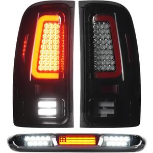 Tresound LED Tail Lights & 3rd Third Brake Cargo Lamp for GMC Sierra 1500 2007-2013 SLT, WT, SL, SLE, 2500 3500 HD 2007-2014 (Only for 3500HD with Single Rear Wheel Model), Chrome Housing Smoke Lens