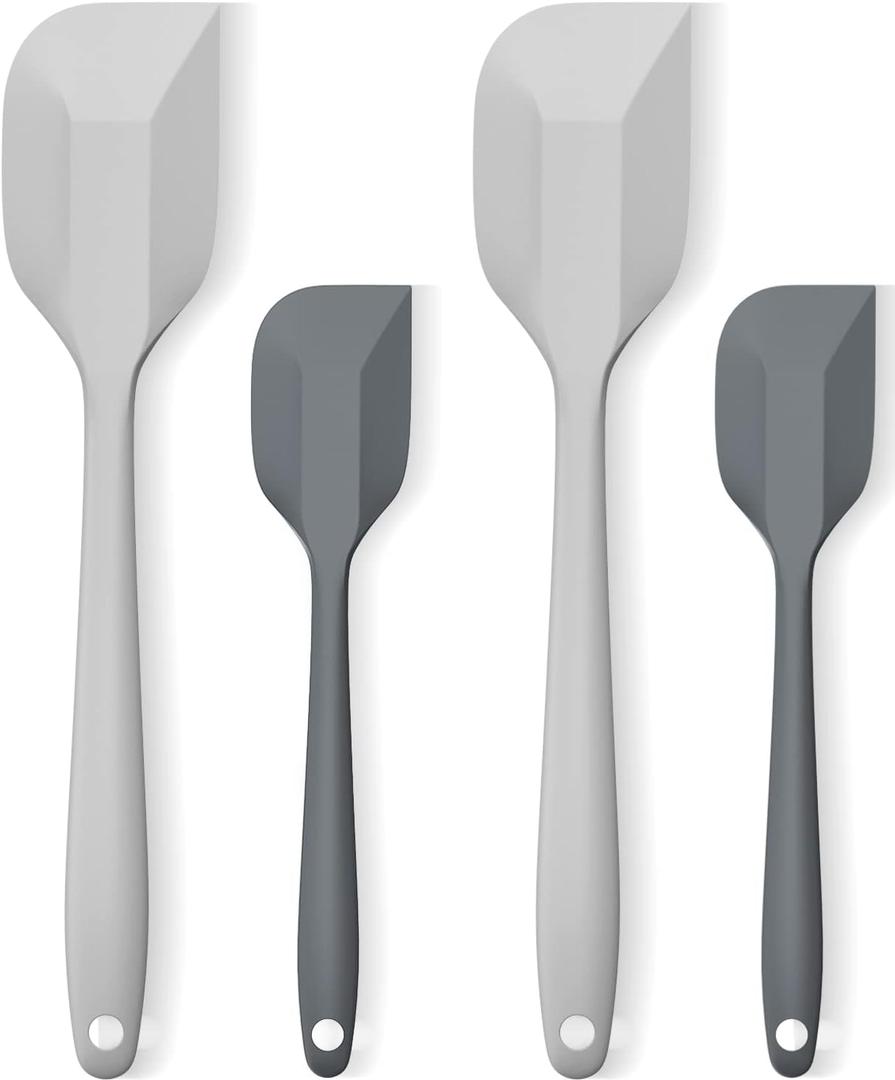 Silicone Spatula Set, Premium Spatulas Silicone Heat Resistant 2 Small & 2 Large Flexible Scraper for Nonstick Cookware, Rubber Spatula for Kitchen Mixing Baking Cooking Use, Soft Spatula - Gray