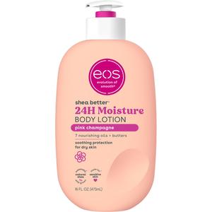 eos Shea Better Body Lotion Pink Champagne, 24-Hour Moisture Skin Care, Lightweight & Non-Greasy, Natural Shea, Vegan, 16 fl oz