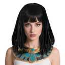 Luvfamday Long Black Bob Wig with Bangs Braided Wig Egyptian Wigs Hair Accessories Headpiece Women